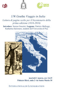 1 marzo 2016 – Internationaler Lesemarathon, nel bicentenario della prima edizione di J. W. Goethe, Viaggio in Italia.