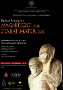 7 giugno 2017 – Concerto "Franz Schubert Magnificat d486, Stabat Mater d383", Diciottesimo Concerto Annuale nel Giugno Pisano